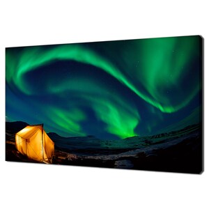 Camping Under Northern Lights Aurora Borealis Modern Design Home Decor Canvas Print Wall Art Picture Wall Hanging