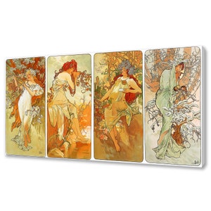 Alphonse Mucha The Four Seasons Art Nouveau Reproduction Single Panel Modern Style Canvas Print Wall Art Picture