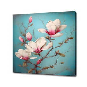 Magnolia Flowers Tree Canvas Print Wall Art, Modern Floral Design Home Decor, Botanical Flowers Wall Art, Gift For Flowers Lover