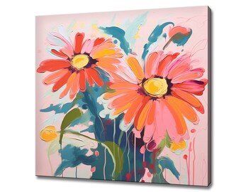 Daisy Flowers Abstract Painting Canvas Print Wall Art, Modern Floral Design Home Decor, Botanical Flowers Wall Art, Gift For Flowers Lover