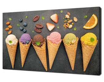 Colourful Ice Cream Cones Nuts Fruits Kitchen Modern Design Kitchen Home Decor Canvas Print Wall Art Picture