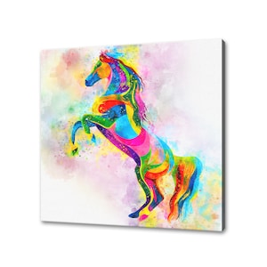 Horse Rearing Up Colourful Watercolour Abstract Animal Canvas Print Wall Art Picture Modern Design