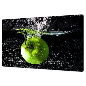 Green Apple Fruit Splash In The Water Kitchen Modern Design Home Decor Canvas Print Wall Art Picture