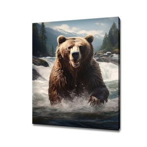 Bear In The River Animal Canvas Print, Bear Home Decor, Gift For Bear Lover, Bear Wall Art Decor Portrait Print, Artwork For Nature Lovers