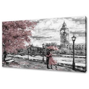 Couple Under Umbrella In Front Of Big Ben London Modern Design Home Decor Canvas Print Wall Art Picture