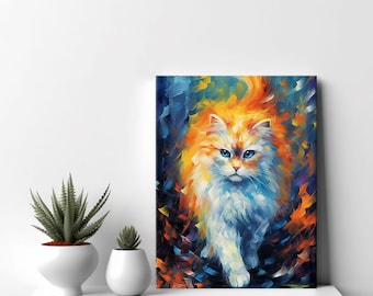 Beautiful Persian Cat Canvas Print, Gift For Persian Cat Lovers, Colourful Cat Portrait Painting Print Animal, Pet Cat Wall Art Wall Print