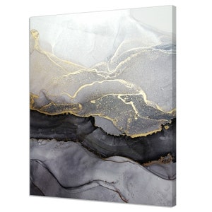Abstract Black Grey Gold Marbled Panting Modern Design Home Decor Canvas Print Wall Art Picture