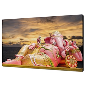 Ganesha Statue Hindu God And The God Of Success Against Sunset Modern Design Home Decor Canvas Print Wall Art Wall Hanging