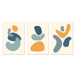 Geometric Abstract Art Prints, Nordic Shapes Wall Art, Blue Yellow Set Of 3 Panels Prints Modern Canvas Print Wall Art Home Decor Picture