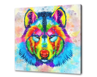 Abstract Wolf Watercolour Colourful Animal Modern Design Home Decor Canvas Print Wall Art Picture Wall Hanging