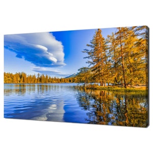 Beautiful Blue Lake In Autumn Trees Mountains Modern Design Home Decor Canvas Print Wall Art Picture Wall Hanging