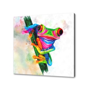 Colourful Tree Frog Watercolour Abstract Animal Canvas Print Wall Art Picture Modern Design