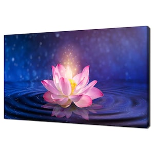 Magic Pink Lotus Flower Sparkles Blue Purple Modern Design Canvas Print Wall Art Picture