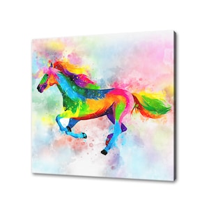 Galloping Horse Colourful Watercolour Abstract Animal Canvas Print Wall Art Picture Modern Design