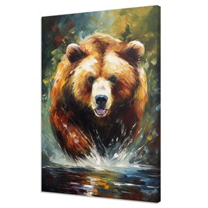 Running Grizzly Bear In The Water Colourful Animal Modern Painting Style Design Home Decor Canvas Print Wall Art Picture