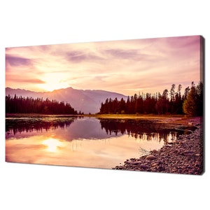 Jackson Lake Grand Teton Gebirgskette bei Sonnenuntergang Abstraktes, modernes Design Bild auf Leinwand