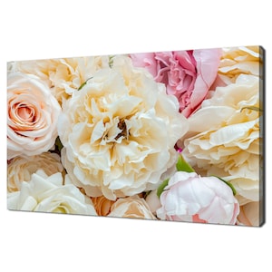 Pastel Coloured Peony Roses Flowers Modern Floral Design Home Decor Canvas Print Wall Art Picture