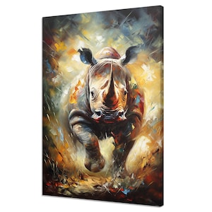 Colourful Running Rhinoceros Rhino Animal Modern Painting Style Design Home Decor Canvas Print Wall Art Picture