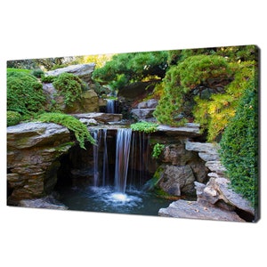 Waterfall At Japanese Garden Modern Design Home Decor Canvas Print Wall Art Picture Wall Hanging