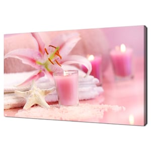 Pink Soothing Spa With Lily Flower And Pink Candles Zen Relaxing Modern Bathroom Design Home Decor Canvas Print Wall Art Picture