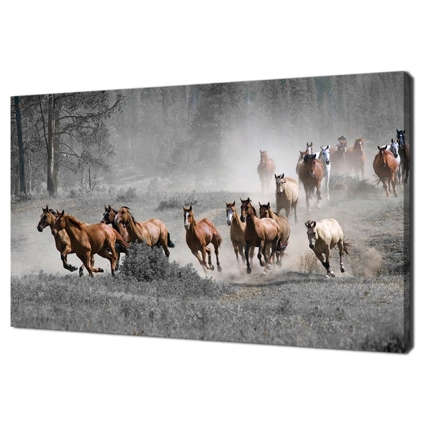 Beautiful Galloping Horses Herd Animals Brown Grey Modern Design Home Decor Canvas Print Wall Art Wall Hanging