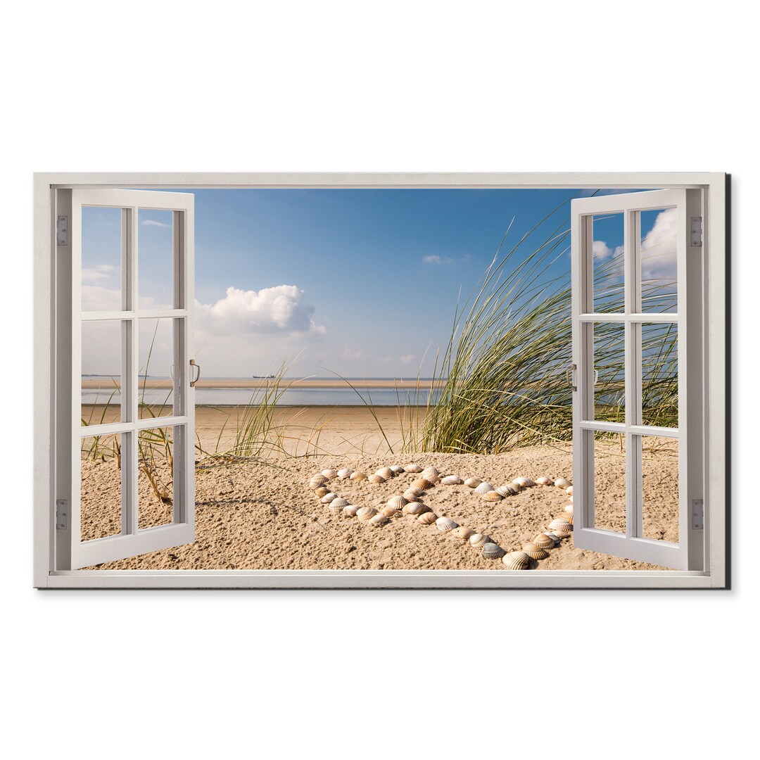 Sea Window View Sea Shell Heart Shape Seashells Beach Seascape Window View, Window Frame Style ...