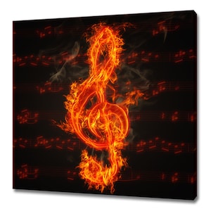 Abstract Clef On Fire Music Notes Modern Design Home Decor Canvas Print Wall Art Picture Wall Hanging