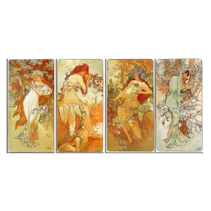 Alphonse Mucha Four Seasons 1896 Art Nouveau Reproduction Set Of 4 Panels Modern Style Canvas Print Wall Art Picture