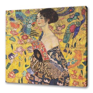 Gustav Klimt Dame Mit Fächer, Woman With Fan 1917/18 Art Nouveau Reproduction Modern Style Canvas Print Wall Art Picture