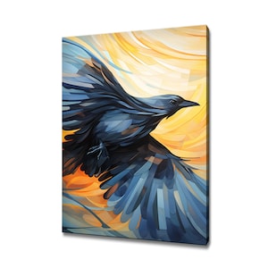 Beautiful Crow Bird In Flight Painting Canvas Print, Birds Modern Design Home Wall Decor, Nature Canvas Print Wall Art, Gift For Bird Lover