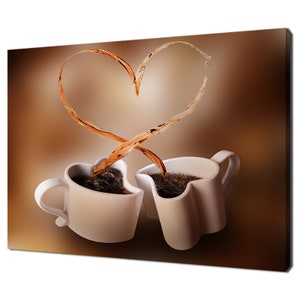 Two Heart Shaped Cups Of Coffee Splash Modern Kitchen Design Home Decor Canvas Print Wall Art Wall Hanging