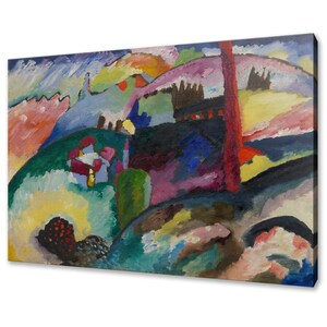 Wassily Kandinsky Landscape With Factory Chimney (1910) Classic Design Abstract Reproduction Canvas Print Wall Art