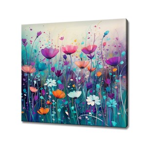 Abstract Colourful Wildlowers Meadow Field Watercolour Painting Style Canvas Print, Modern Floral Design Home Decor, Flower Wall Art Picture