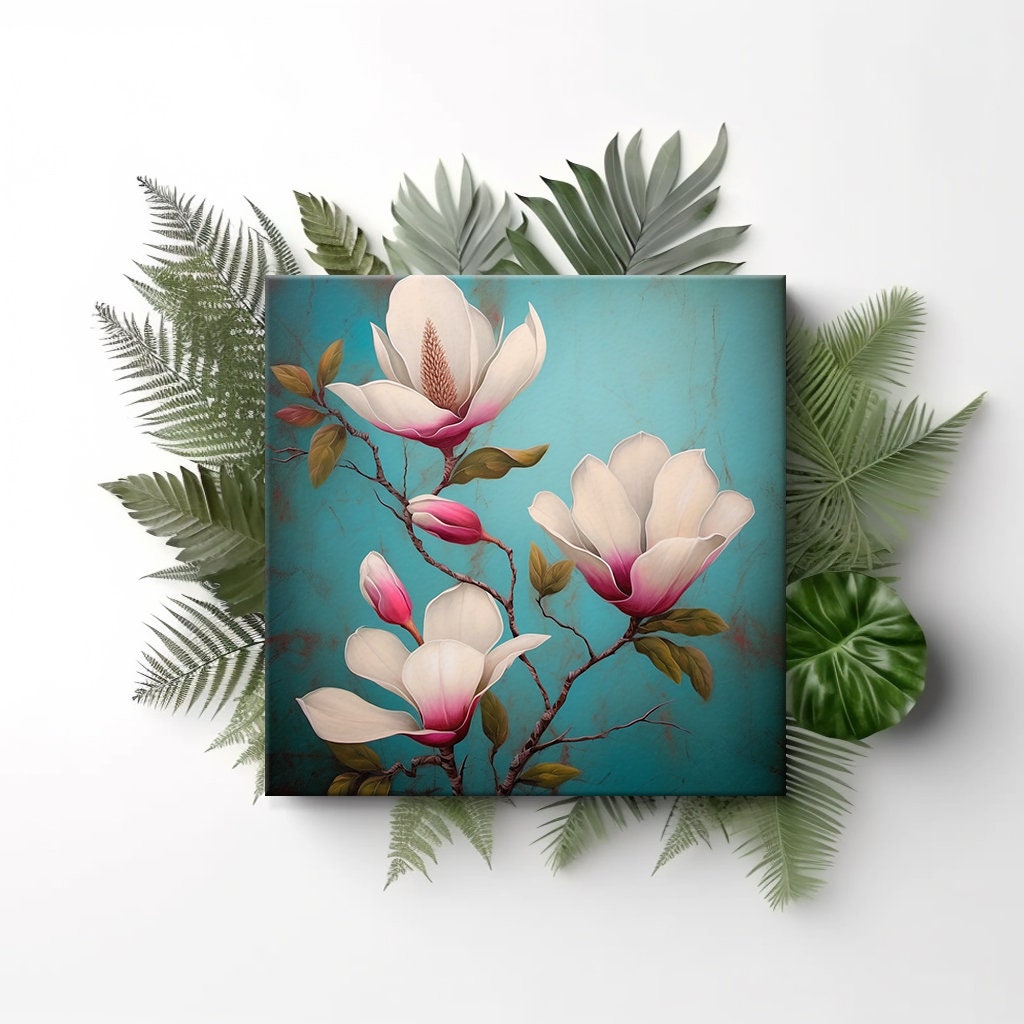 Wit roze magnolia bloemen brunch canvas print kunst aan de muur, modern  bloemdessin interieur, botanische muurkunst, cadeau voor bloemenliefhebber  - Etsy België, image size:1024x1024