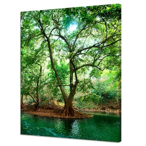 Groene boom rivier in diep bos Modern design canvas print woondecoratie kunst aan de muur hangen foto