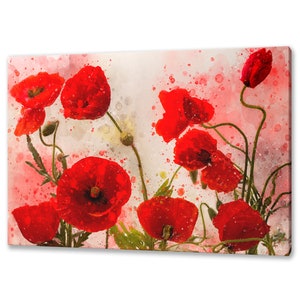 Schöne Rote Mohnblumen Feld Aquarell Modernes Blumenmuster Wohnkultur Leinwand Druck Wand Kunst Bild Wandbehang