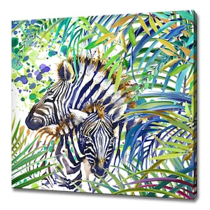 Exotic Zebras Tropical Forest Animal Colourful Modern Design Home Decor Canvas Print Wall Art Picture