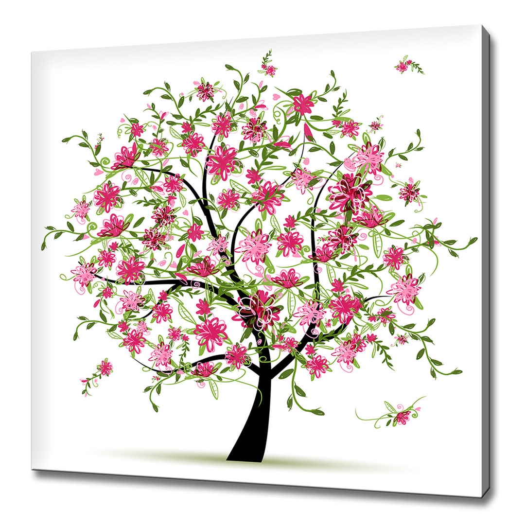 Abstract Spring Pink Flowers Tree Modern Design Home Decor Canvas Print ...