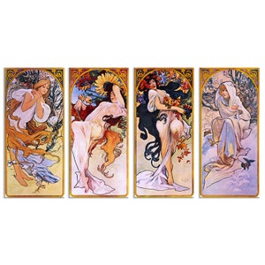Alphonse Mucha Four Seasons 1897 Art Nouveau Reproduction Set Of 4 Panels Modern Style Canvas Print Wall Art Picture