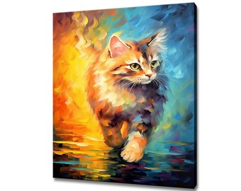 Beautiful American Bobtail Cat Canvas Print, Gift For Cat Lovers, Colourful Cat Portrait Painting Print Animal, Pet Cat Wall Art Wall Print