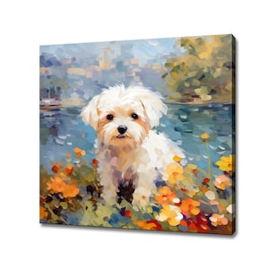 Maltese Puppy Dog Animal Canvas Print, Gift For Maltese Dog Lover, Colourful Dog Portrait Painting Print, Maltese Dog Wall Art