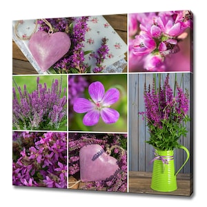 Lila blühende Blumen Collage, Lavendel, Herz Modernes Design Home Decor Leinwand Wand Kunst Bild
