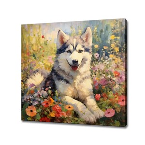 Beautiful Husky Dog Puppy Canvas Print, Gift For Husky Dog Lover, Colourful Dog Portrait Painting Print, Husky Dog Pet Wall Art