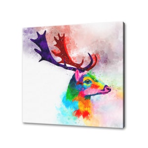 Majestic Colourful Stag Deer Watercolour Abstract Modern Design Decor Canvas Print Wall Art Picture