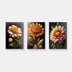Bellissimi fiori arancioni, set di 3 pannelli, stampa su tela floreale moderna, decorazione da parete per la casa