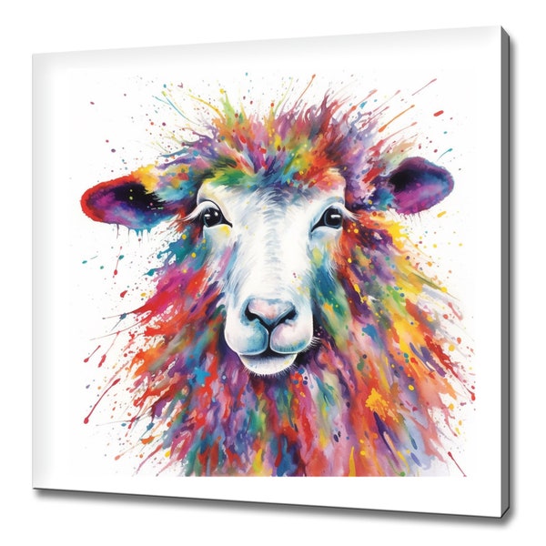 Sheep Ram Colourful Watercolour Painting Style, Animal Canvas Wall Art, Picture Print Wall Hanging Pet Home Decor Handmade Ready To Hang