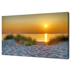 Sunset Over Michigan Lake Beach Modern Design Home Decor Canvas Print Wall Art Picture