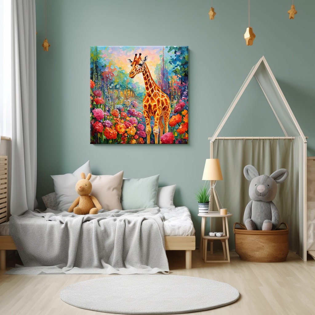 Giraffe in the Flowers Field Canvas Print, Gift for Giraffe Lover ...
