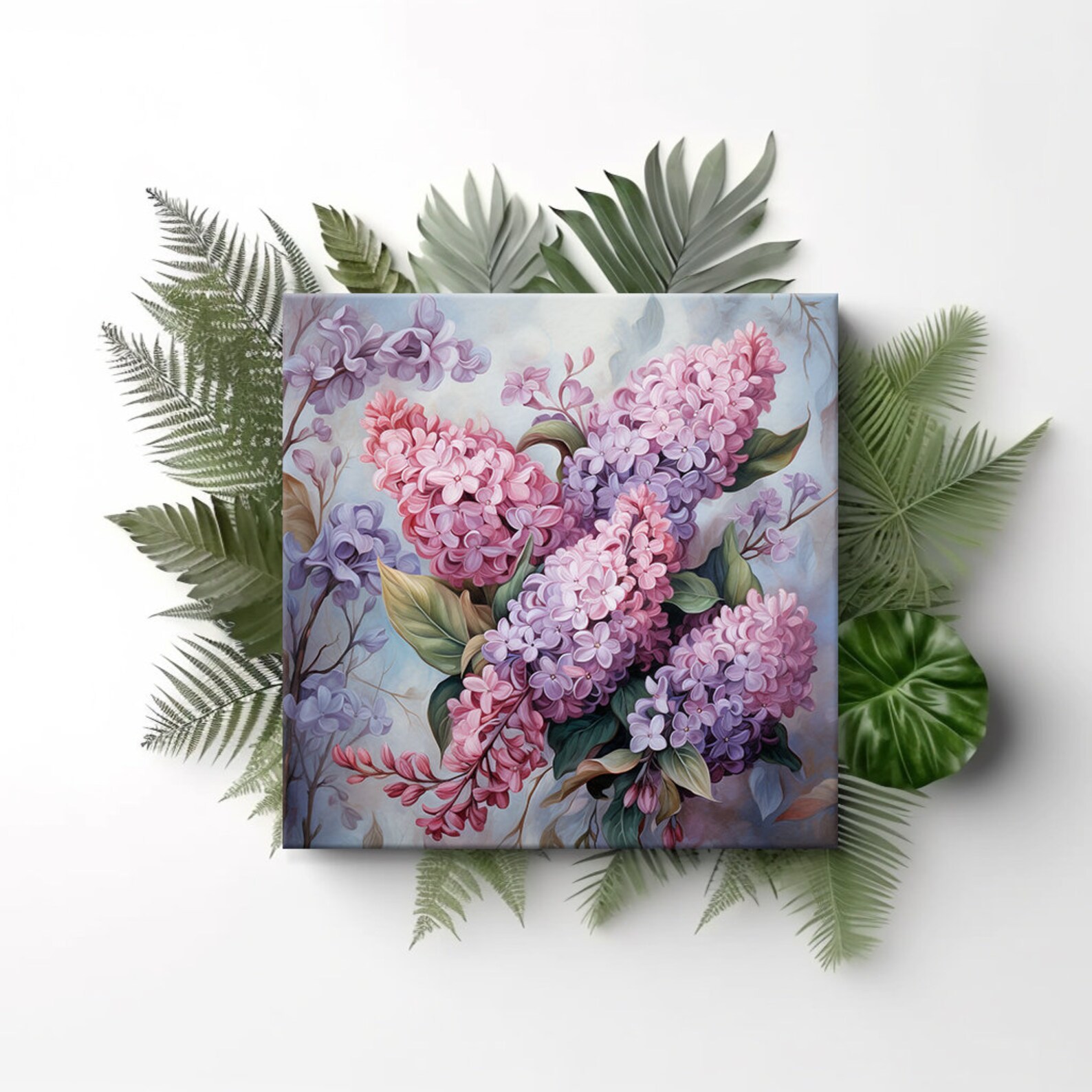 Pink Purple Lilac Flowers Canvas Print Wall Art, Modern Floral Design ...