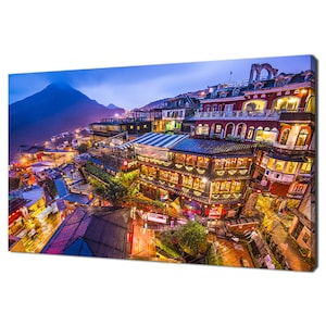 Colourful Hillside Teahouses In Jiufen Taiwan Modern Design Home Decor Canvas Print Wall Art Wall Hanging